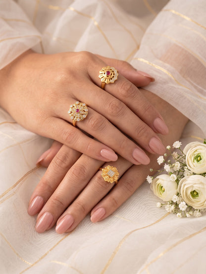 Gold Plated Adjustable Combo of 3 Rings for Women