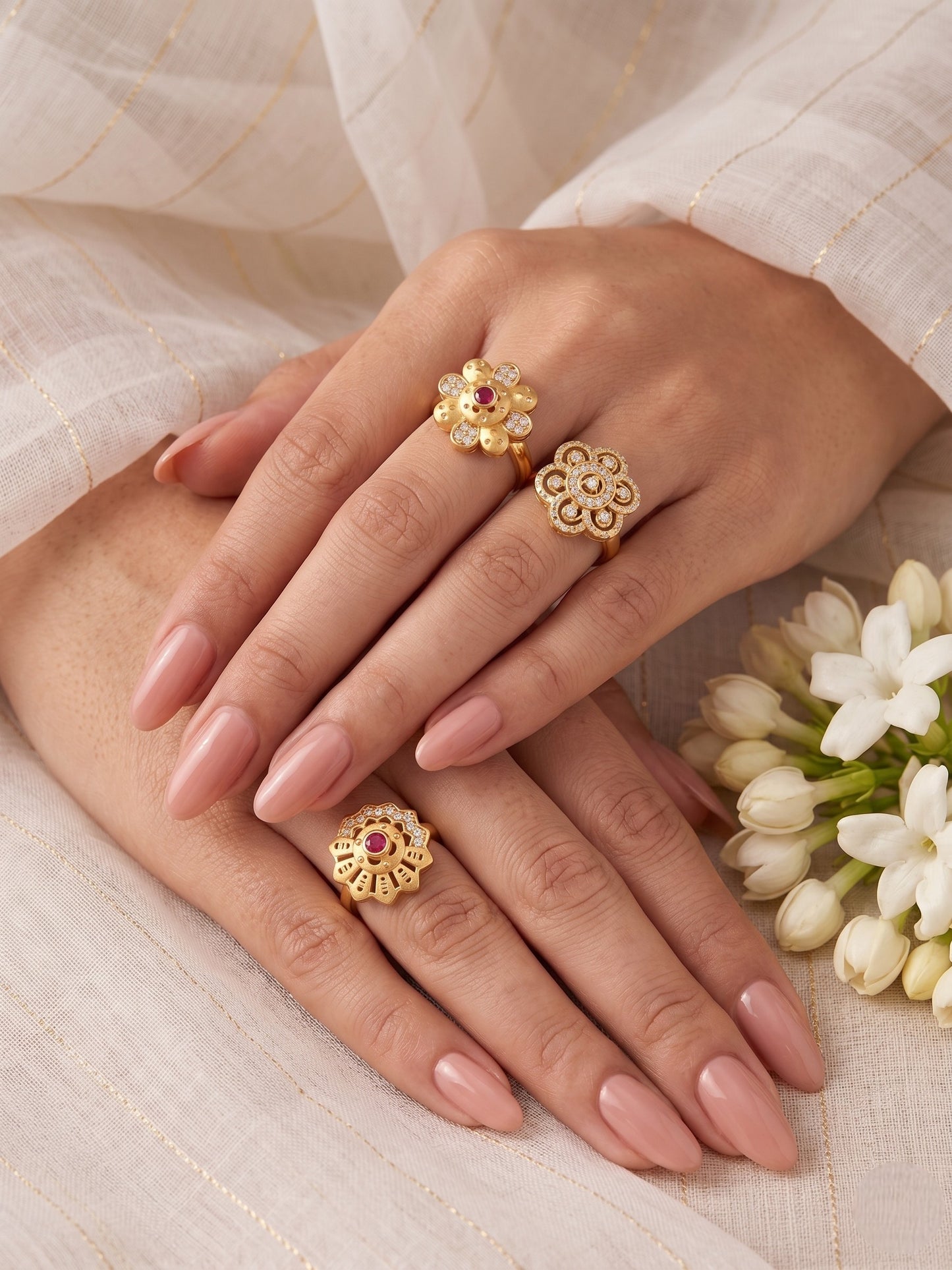 Gold Plated Adjustable Combo of 3 Rings for Women