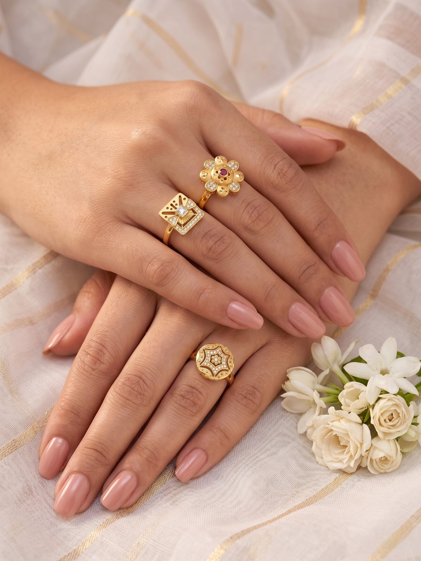 Gold Plated Adjustable Combo of 3 Rings for Women