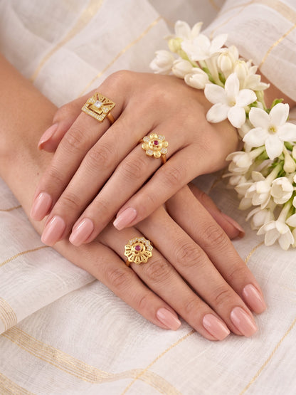 Gold Plated Adjustable Combo of 3 Rings for Women