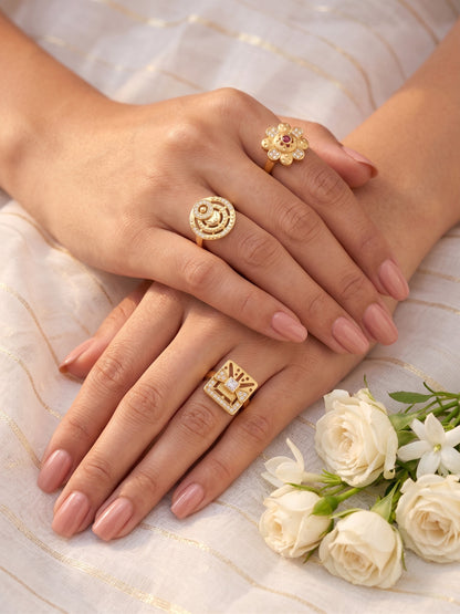 Gold Plated Adjustable Combo of 3 Rings for Women