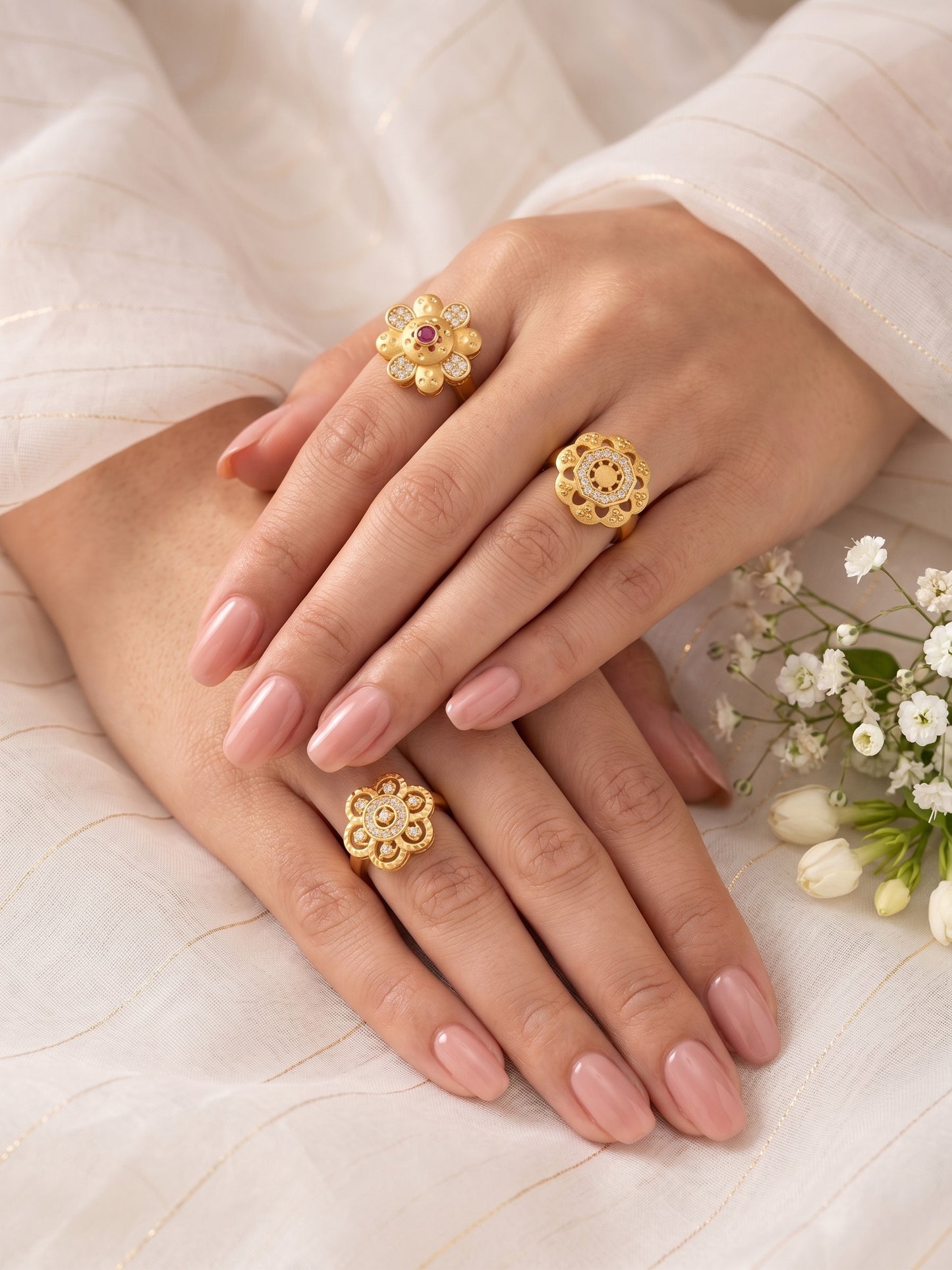 Gold Plated Adjustable Combo of 3 Rings for Women