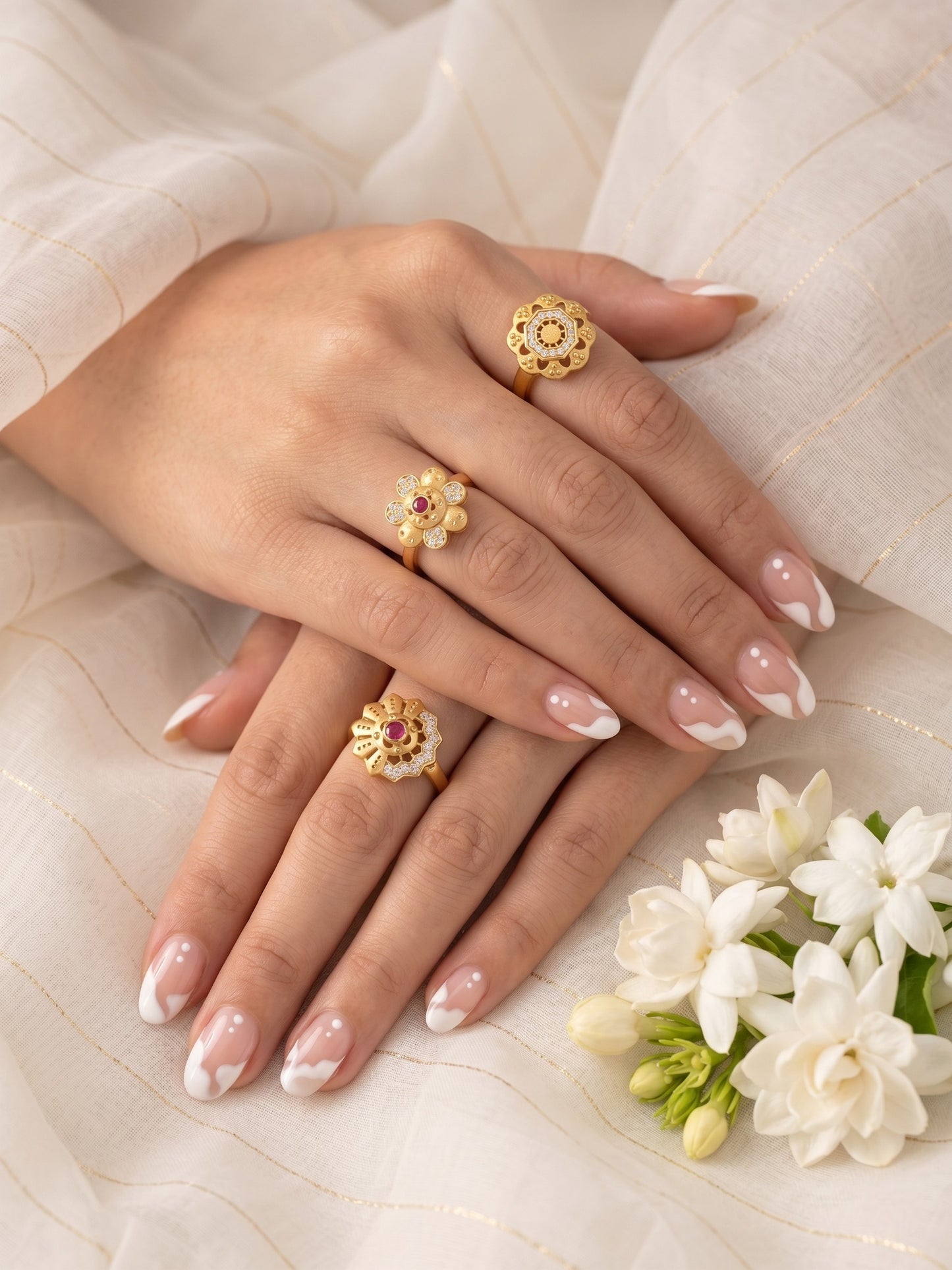 Gold Plated Adjustable Combo of 3 Rings for Women