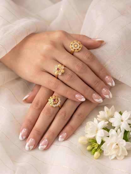 Gold Plated Adjustable Combo of 3 Rings for Women