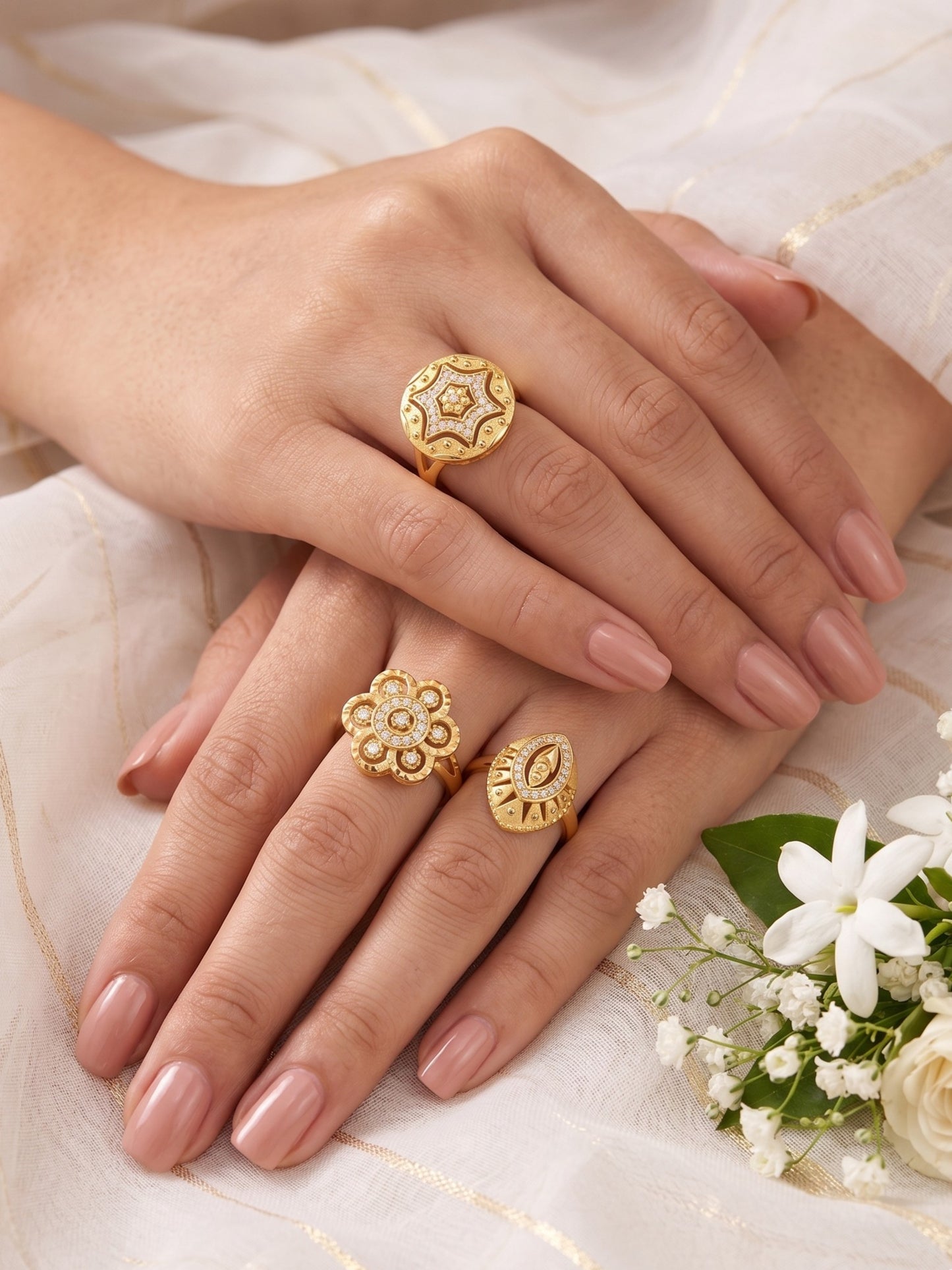 Gold Plated Adjustable Combo of 3 Rings for Women