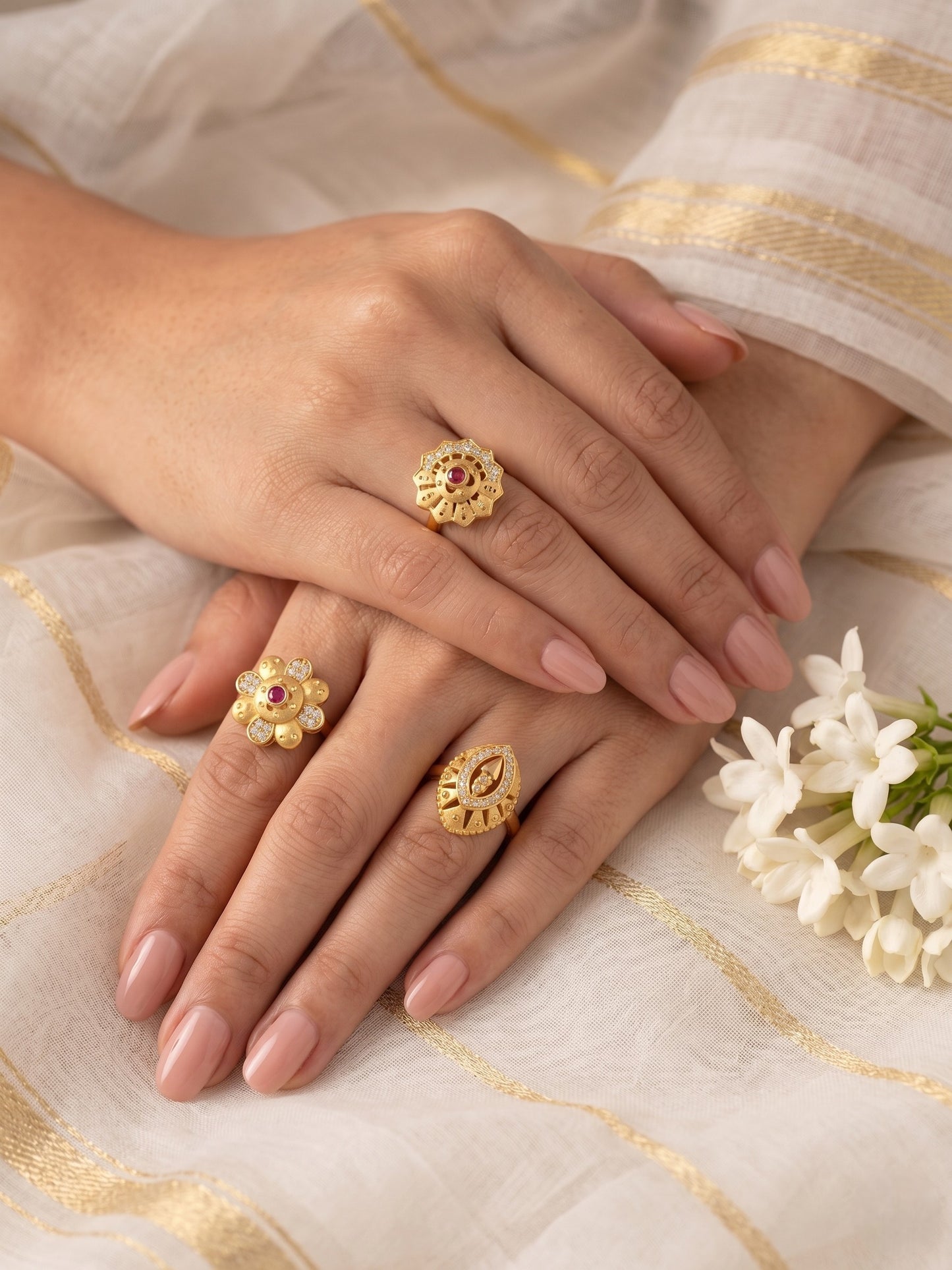 Gold Plated Adjustable Combo of 3 Rings for Women