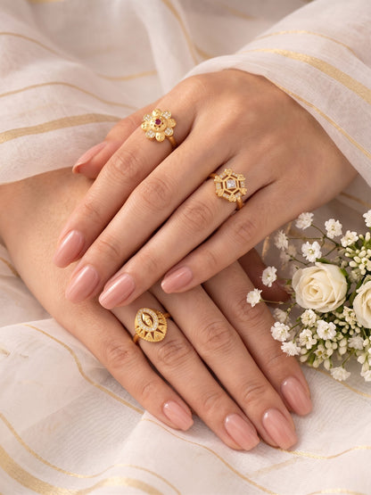 Gold Plated Adjustable Combo of 3 Rings for Women