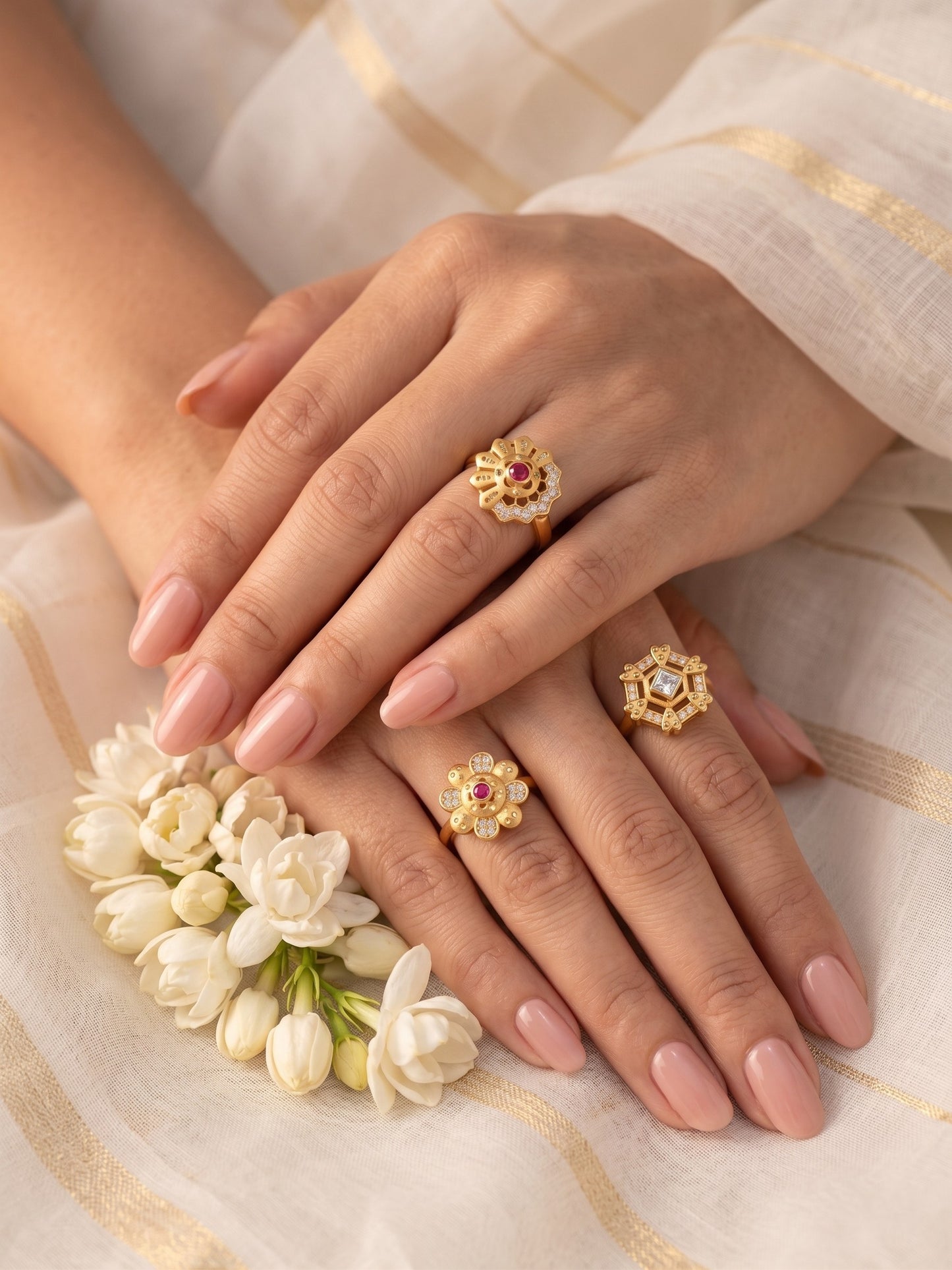 Gold Plated Adjustable Combo of 3 Rings for Women