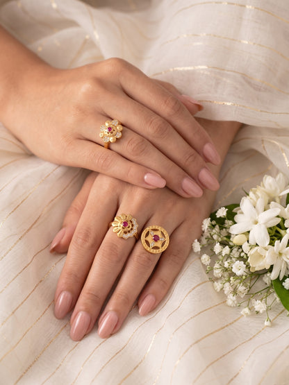 Gold Plated Adjustable Combo of 3 Rings for Women