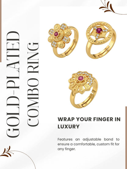 Gold Plated Adjustable Combo of 3 Rings for Women