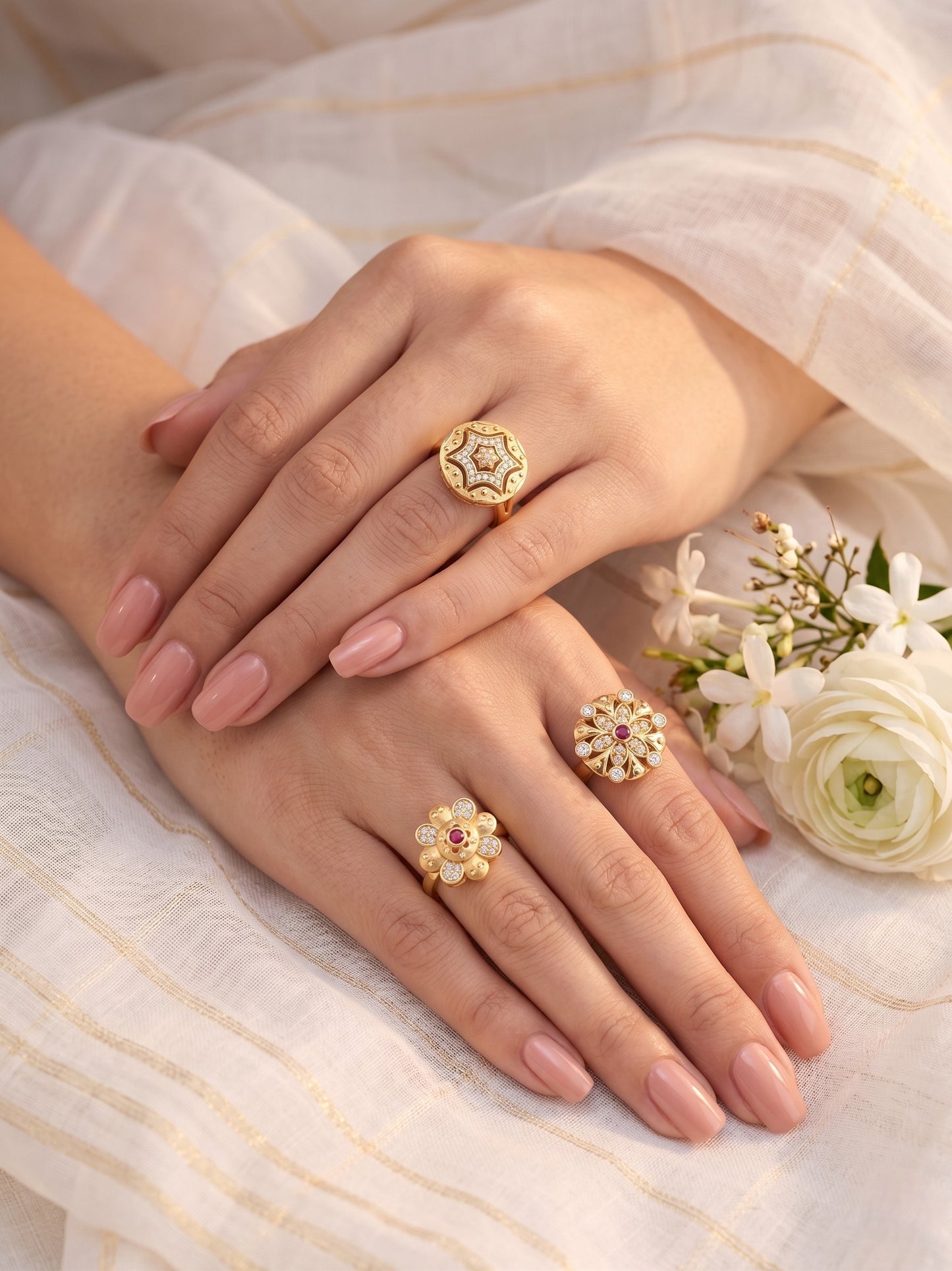 Gold Plated Adjustable Combo of 3 Rings for Women