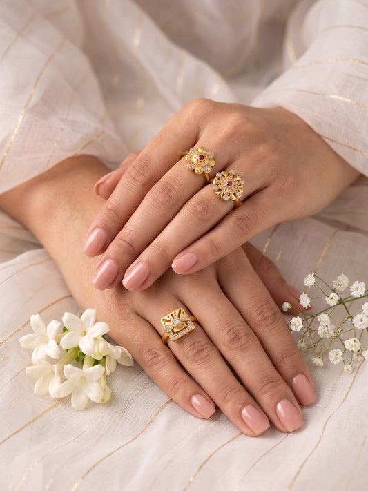 Gold Plated Adjustable Combo of 3 Rings for Women