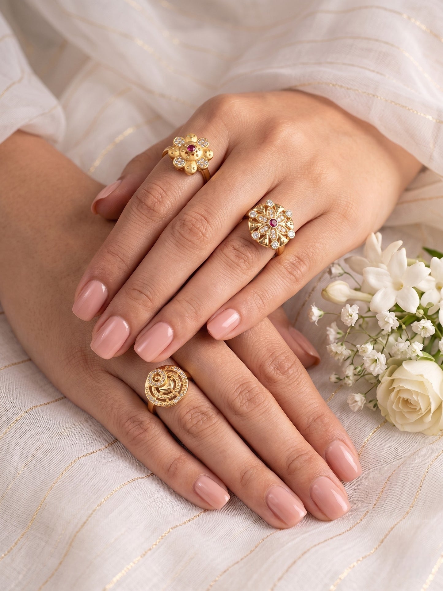 Gold Plated Adjustable Combo of 3 Rings for Women