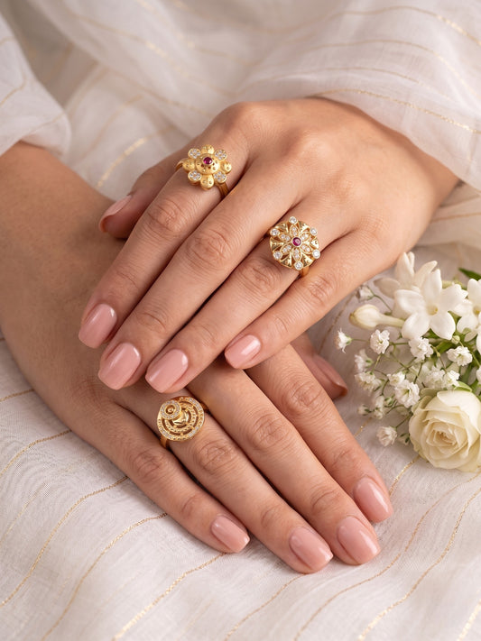 Gold Plated Adjustable Combo of 3 Rings for Women