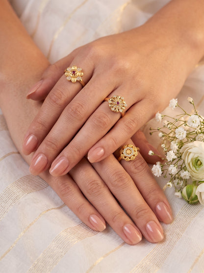 Gold Plated Adjustable Combo of 3 Rings for Women