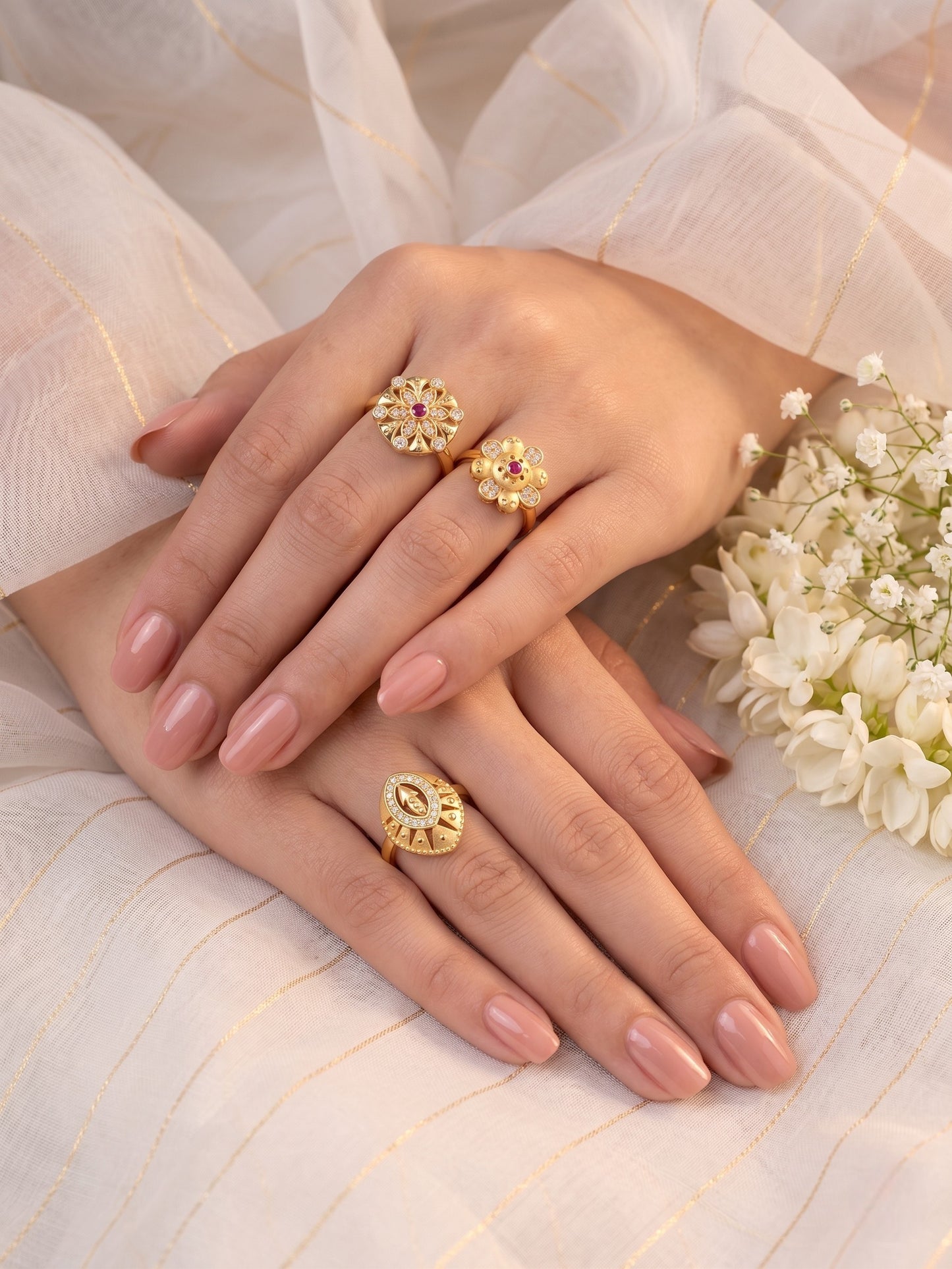 Gold Plated Adjustable Combo of 3 Rings for Women