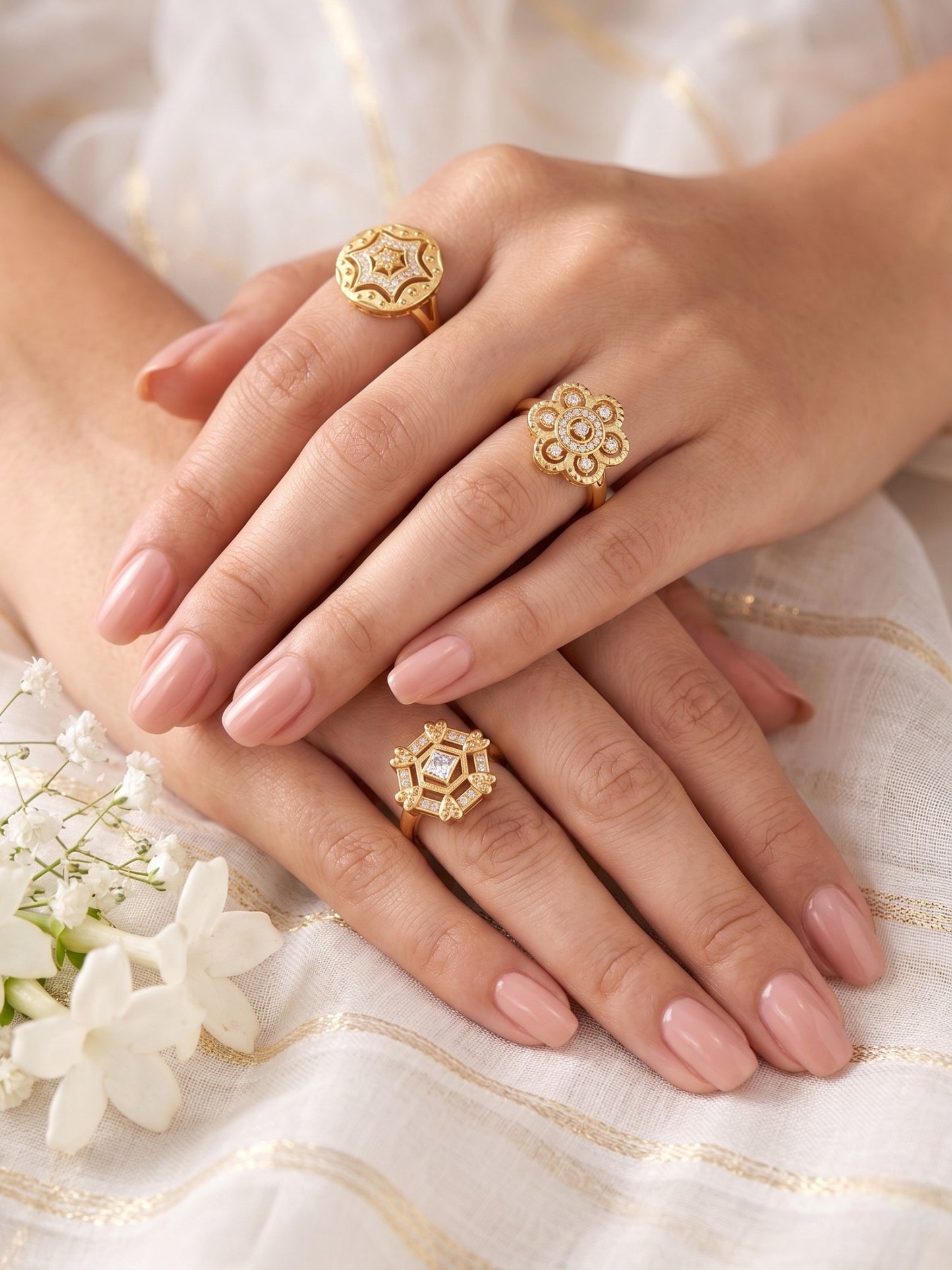 Gold Plated Adjustable Combo of 3 Rings for Women