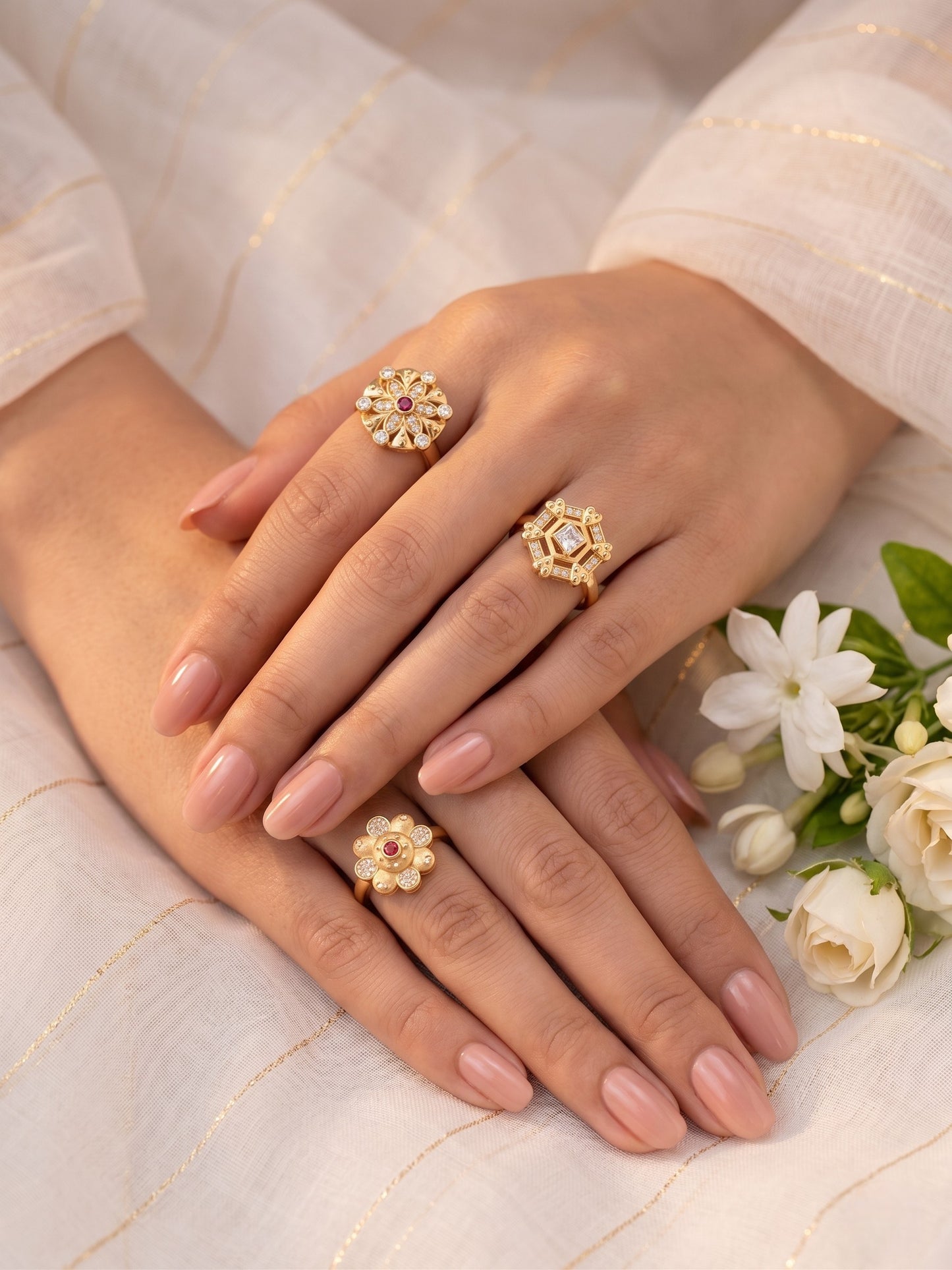 Gold Plated Adjustable Combo of 3 Rings for Women