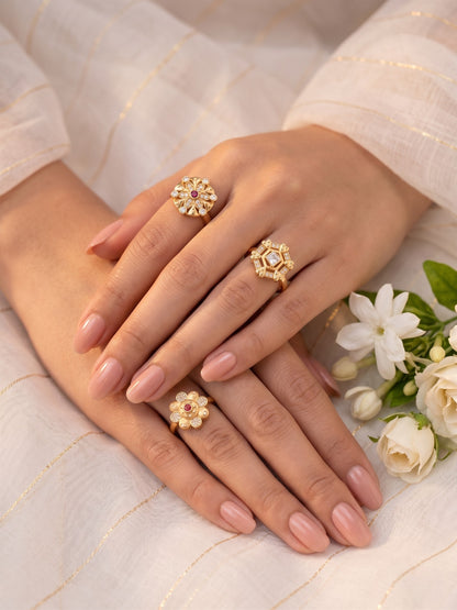 Gold Plated Adjustable Combo of 3 Rings for Women
