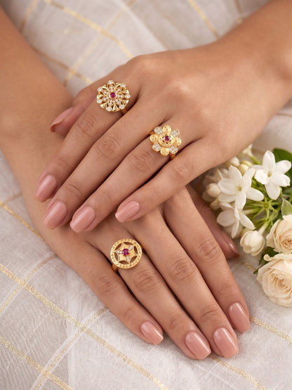 Gold Plated Adjustable Combo of 3 Rings for Women