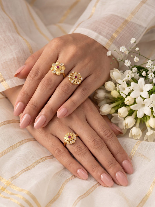 Gold Plated Adjustable Combo of 3 Rings for Women
