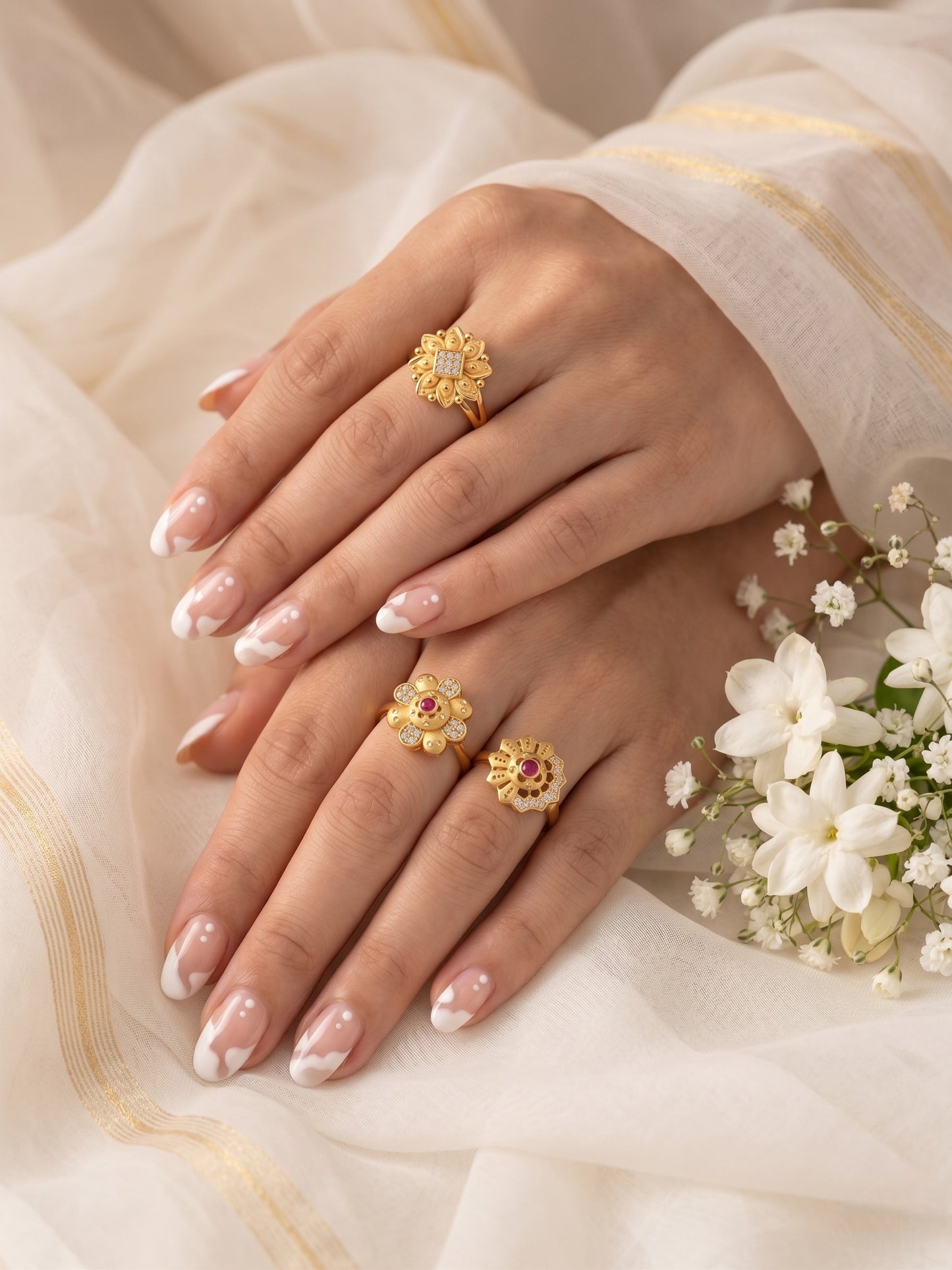 Gold Plated Adjustable Combo of 3 Rings for Women