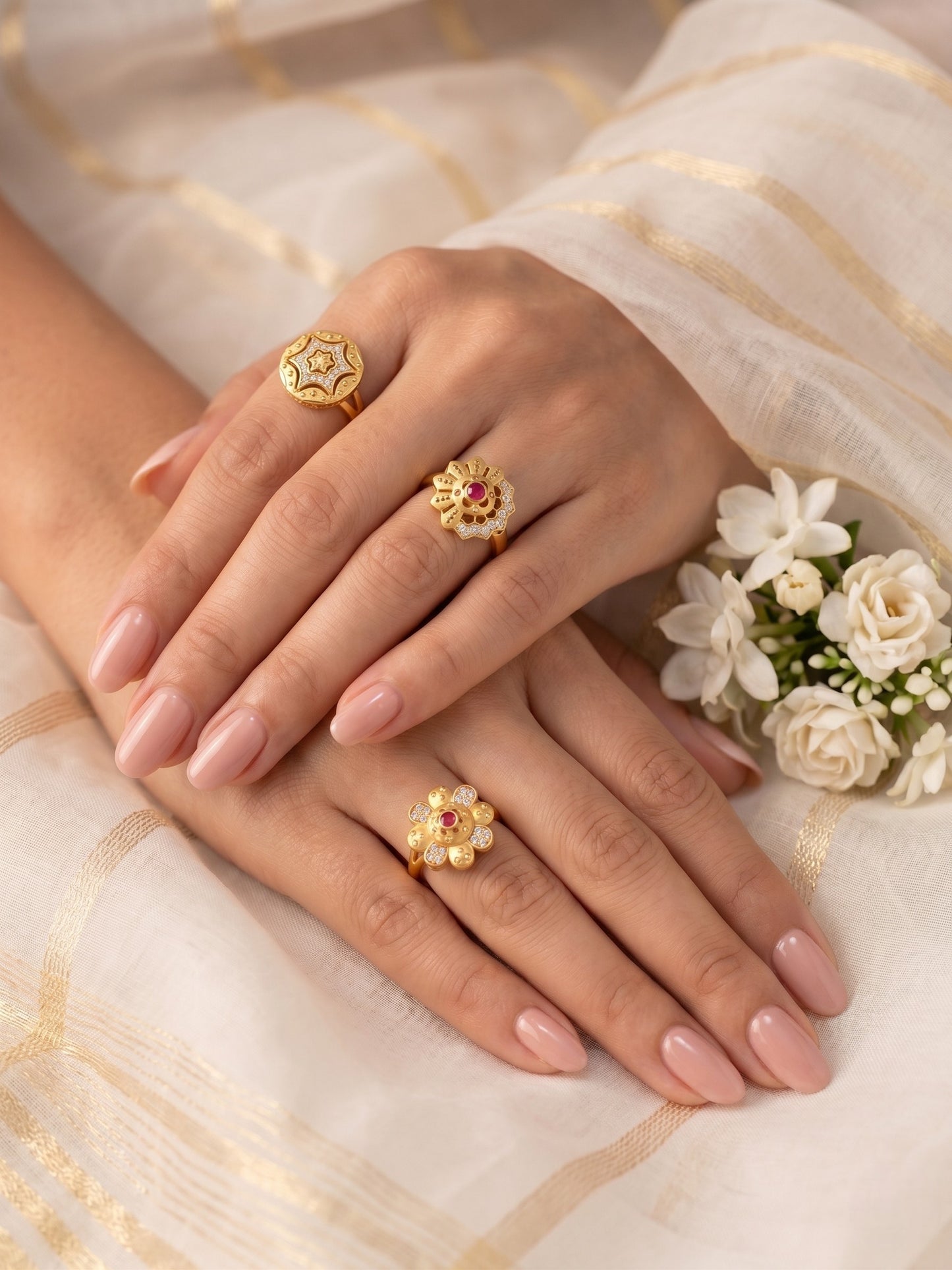 Gold Plated Adjustable Combo of 3 Rings for Women