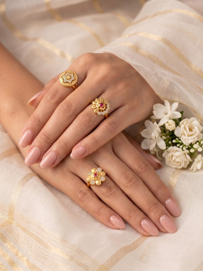 Gold Plated Adjustable Combo of 3 Rings for Women