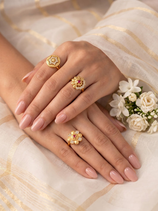 Gold Plated Adjustable Combo of 3 Rings for Women