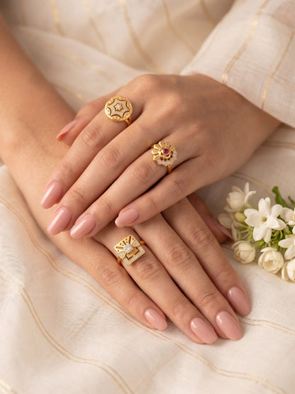 Gold Plated Adjustable Combo of 3 Rings for Women