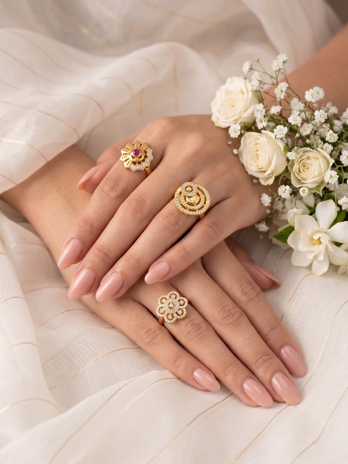 Gold Plated Adjustable Combo of 3 Rings for Women