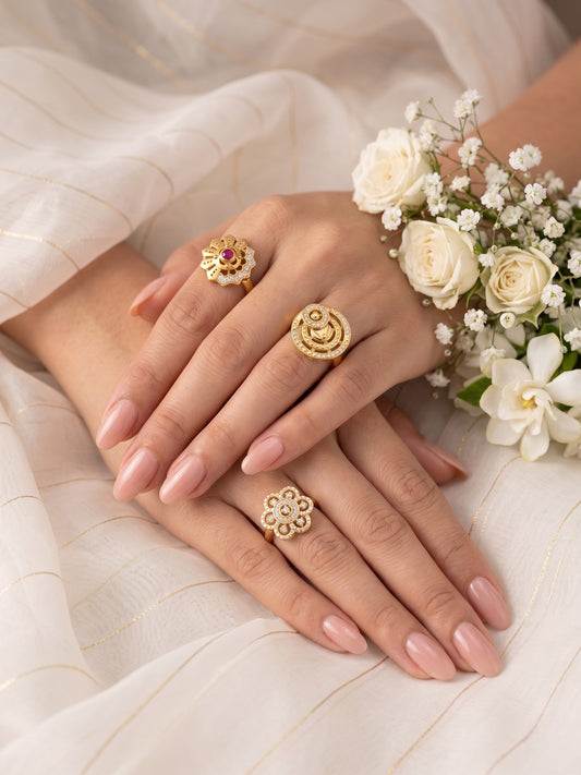 Gold Plated Adjustable Combo of 3 Rings for Women