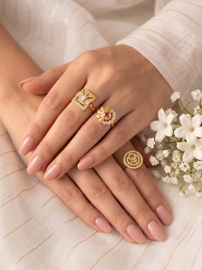 Gold Plated Adjustable Combo of 3 Rings for Women