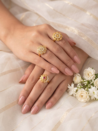 Gold Plated Adjustable Combo of 3 Rings for Women