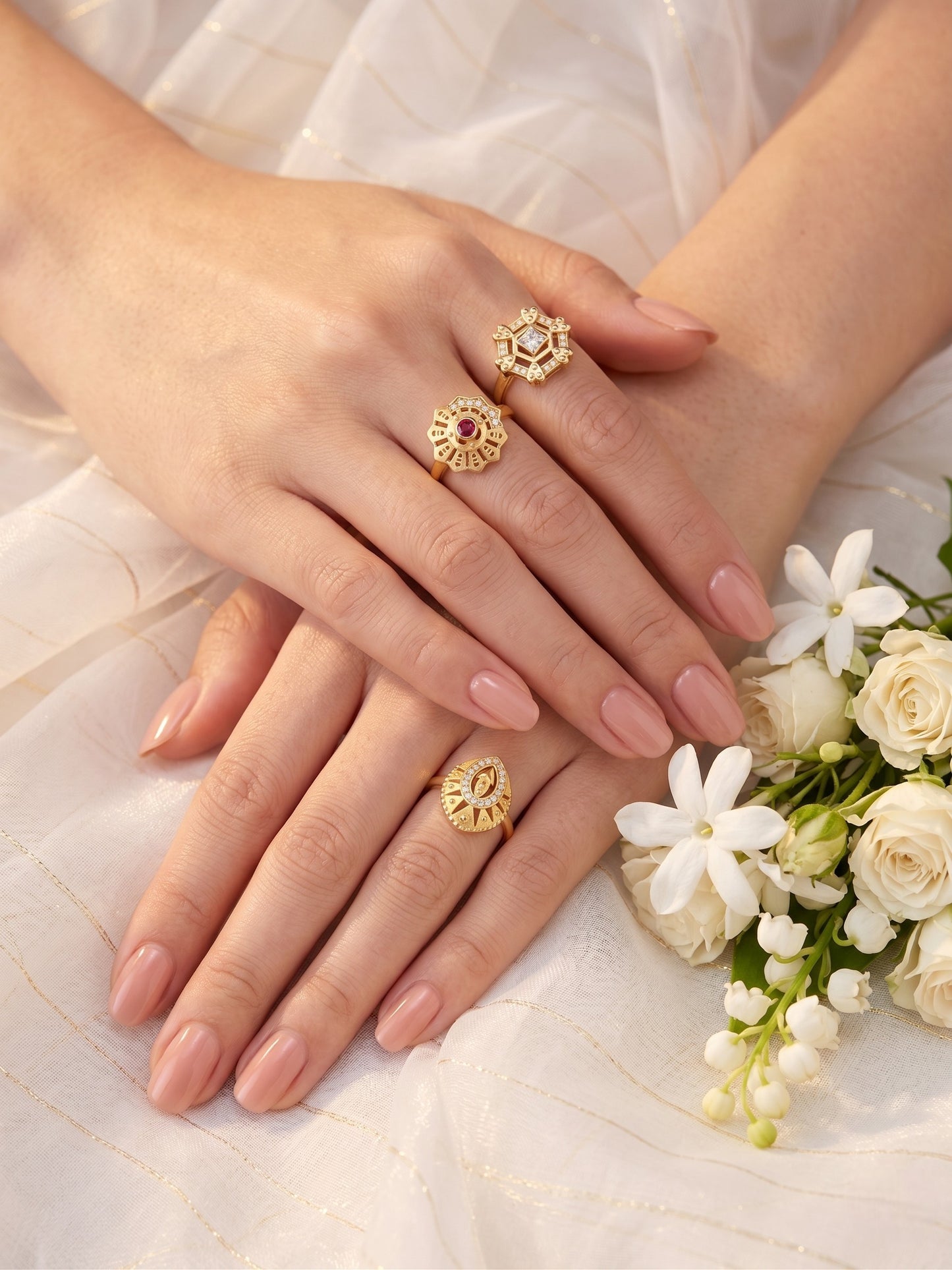 Gold Plated Adjustable Combo of 3 Rings for Women