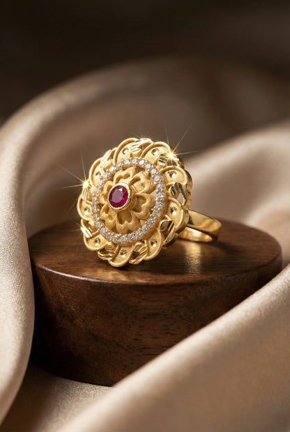 Classic Gold Plated Adjustable Ring with American Diamonds