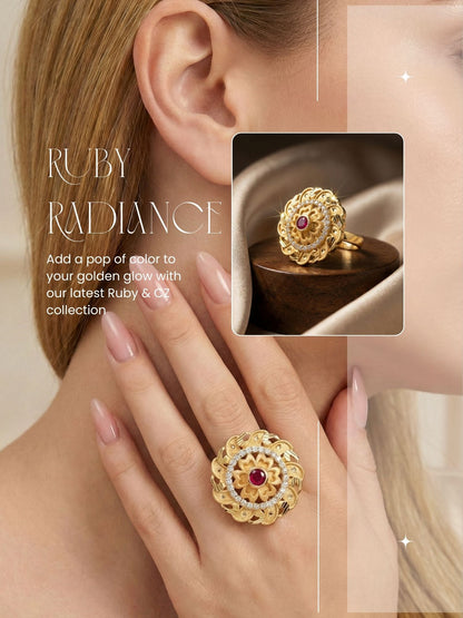 Classic Gold Plated Adjustable Ring with American Diamonds