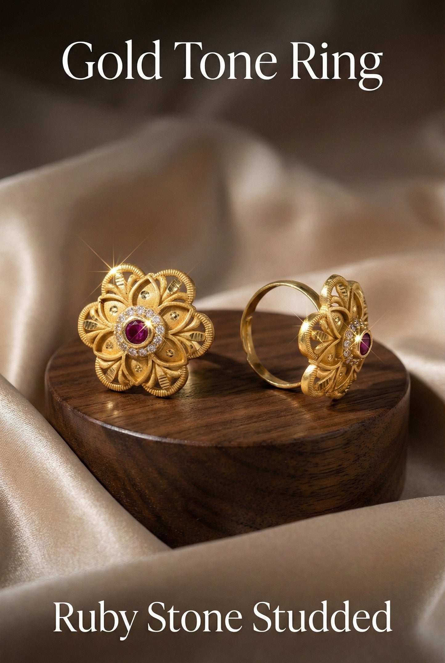 Classic Gold Plated Adjustable Ring with American Diamonds