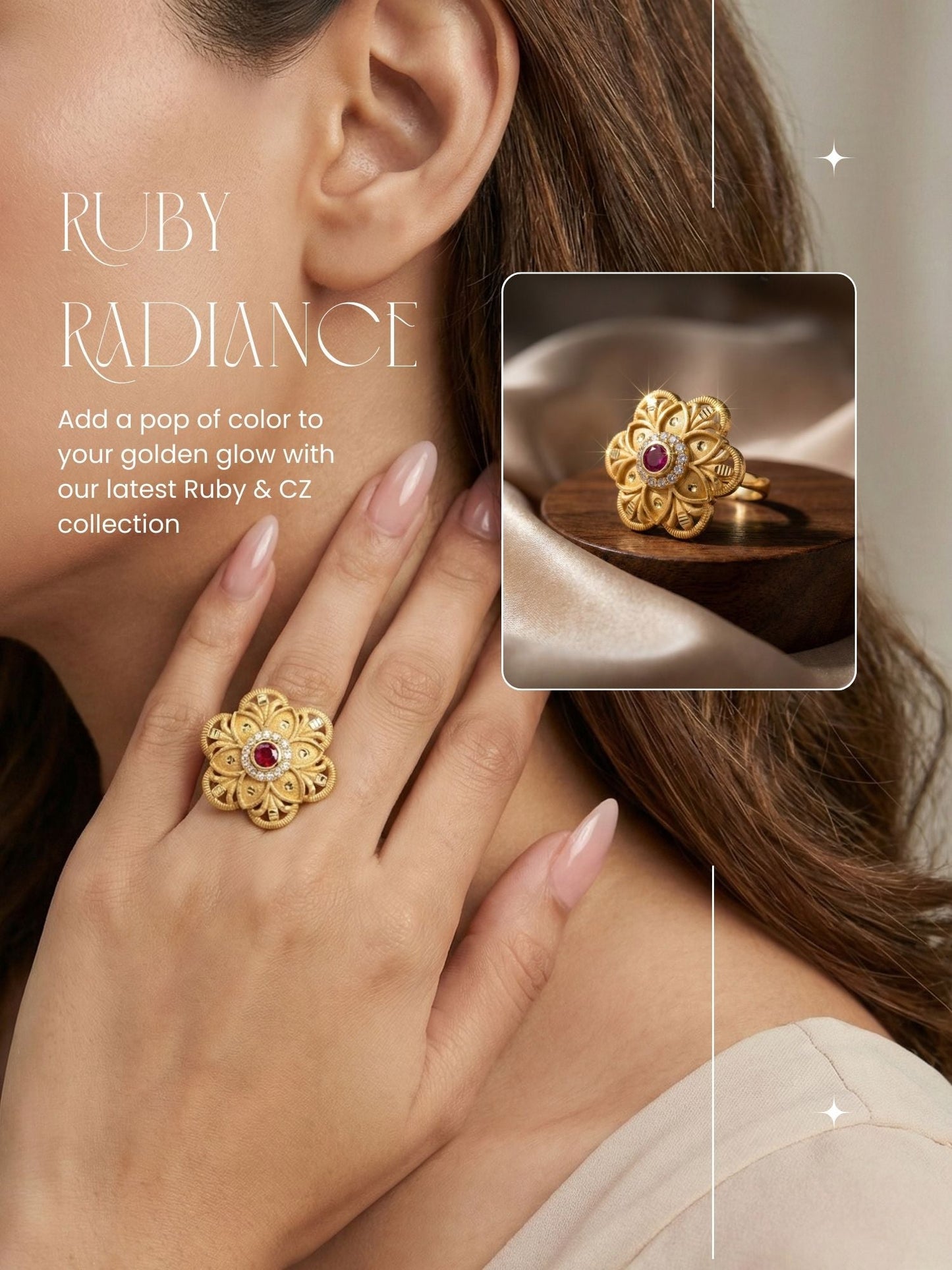 Classic Gold Plated Adjustable Ring with American Diamonds