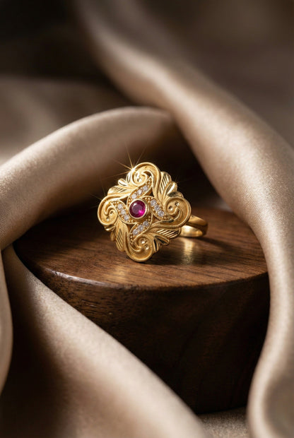 Classic Gold Plated Adjustable Ring with American Diamonds