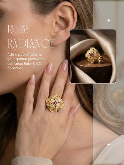 Classic Gold Plated Adjustable Ring with American Diamonds