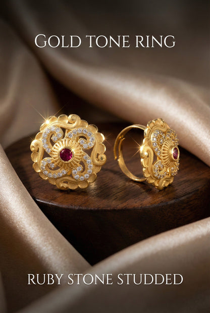 Classic Gold Plated Adjustable Ring with American Diamonds