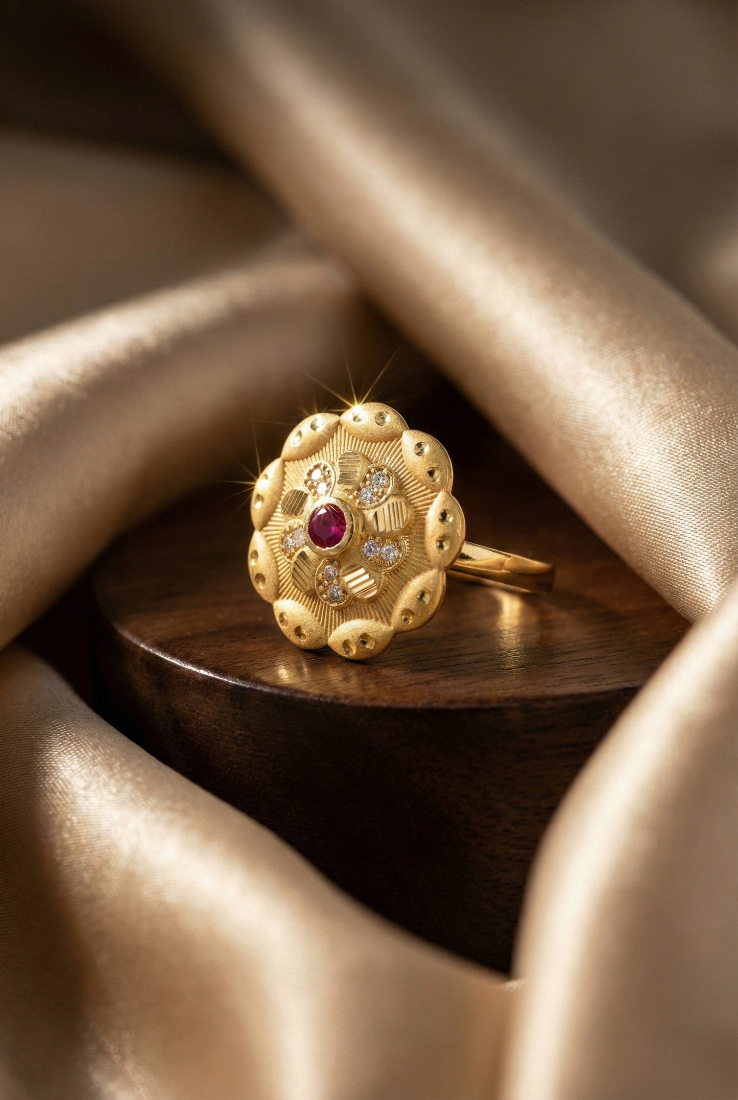 Classic Gold Plated Adjustable Ring with American Diamonds