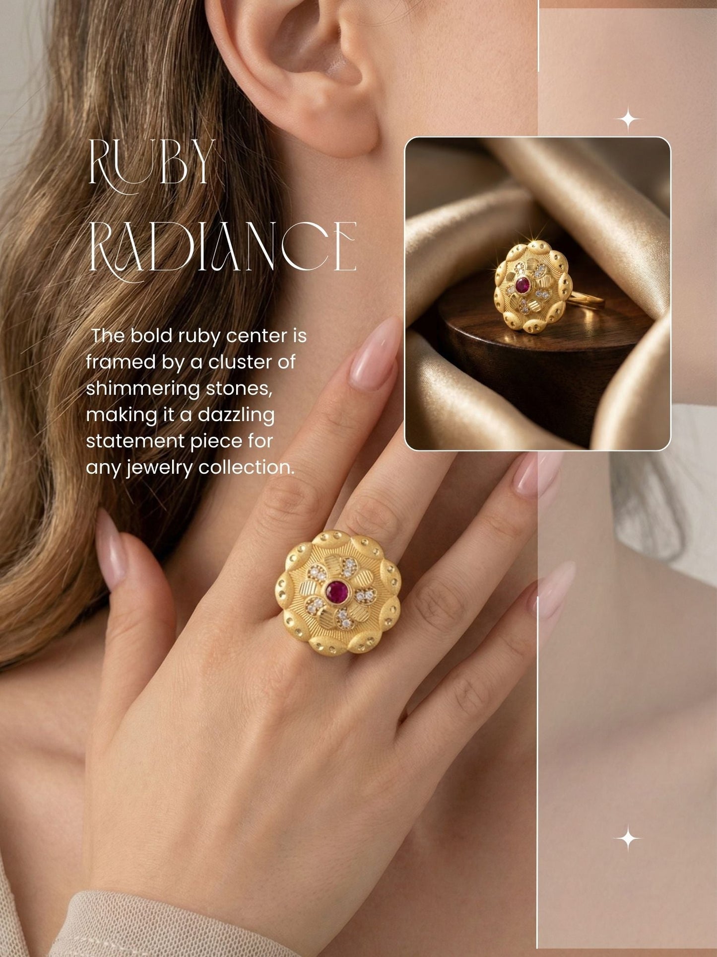 Classic Gold Plated Adjustable Ring with American Diamonds