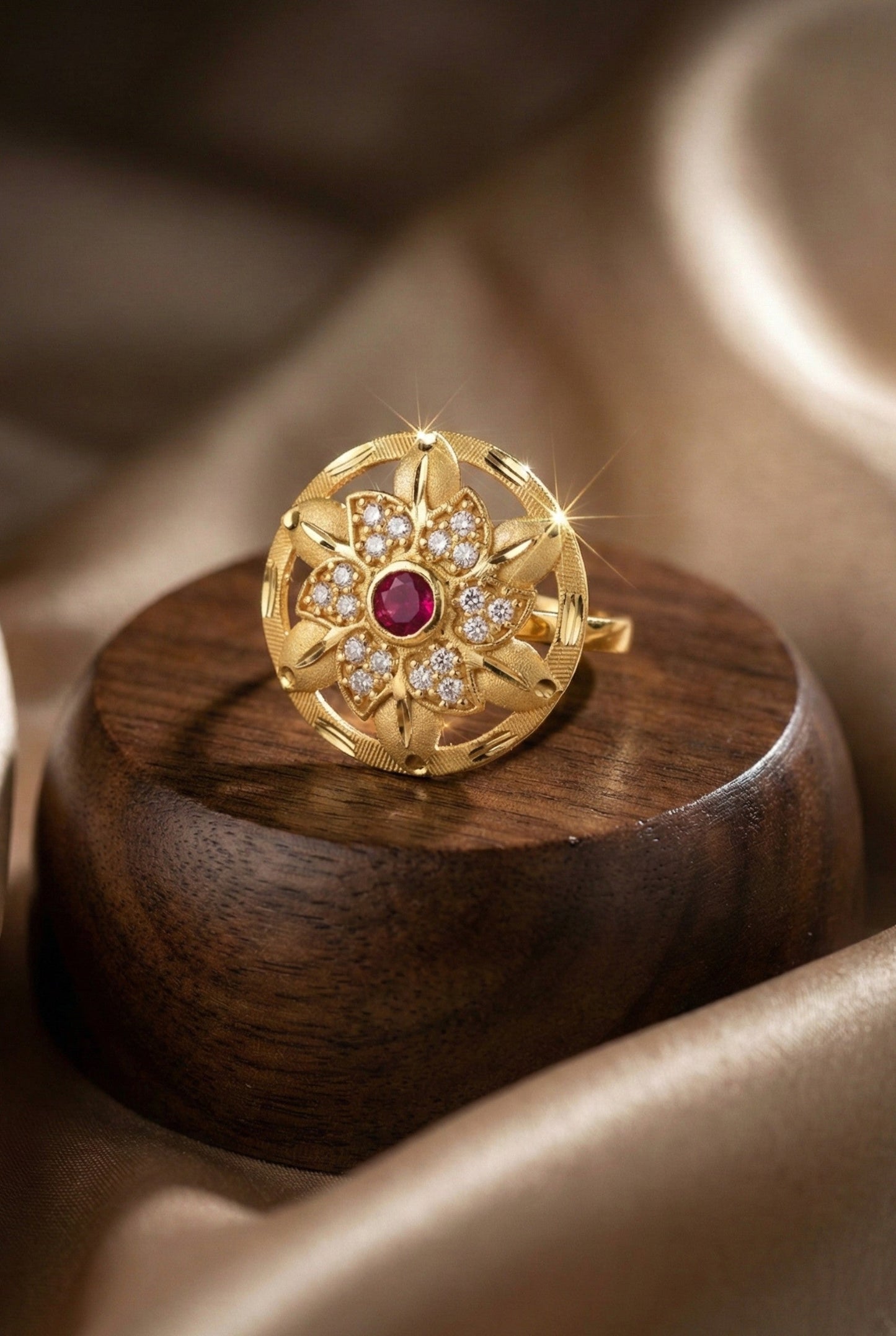 Classic Gold Plated Adjustable Ring with American Diamonds