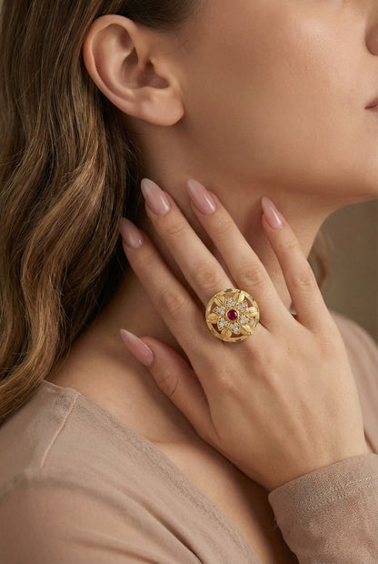 Classic Gold Plated Adjustable Ring with American Diamonds