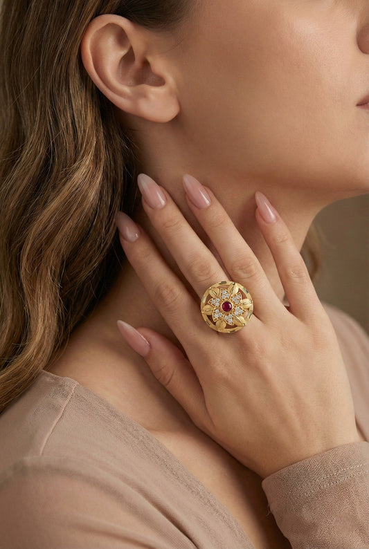 Classic Gold Plated Adjustable Ring with American Diamonds