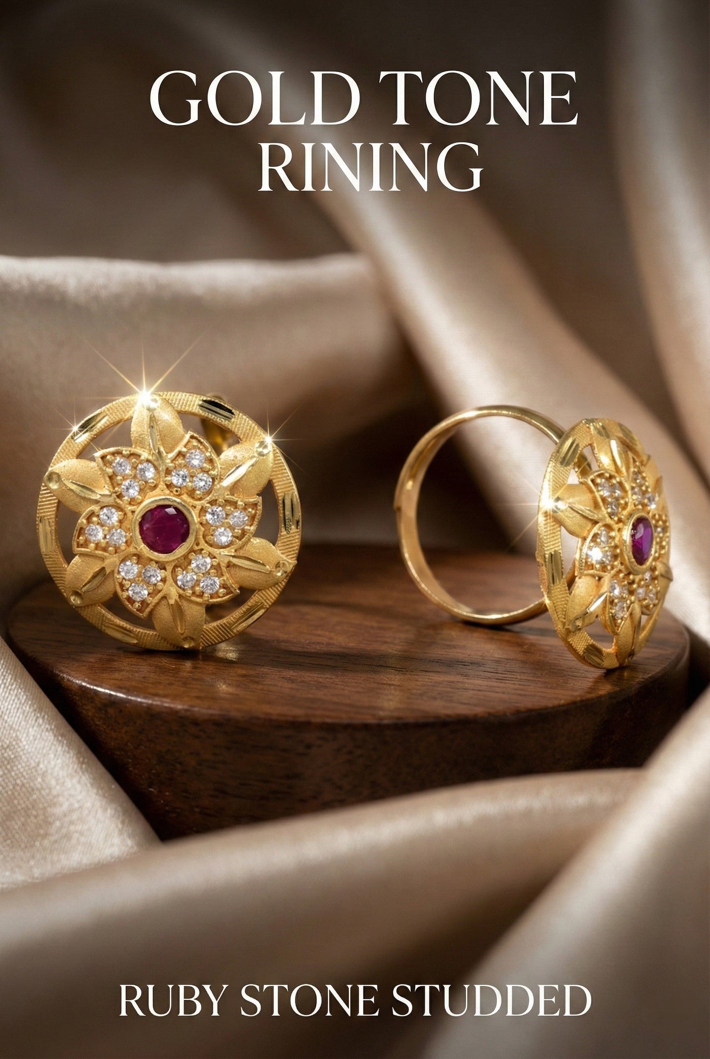 Classic Gold Plated Adjustable Ring with American Diamonds