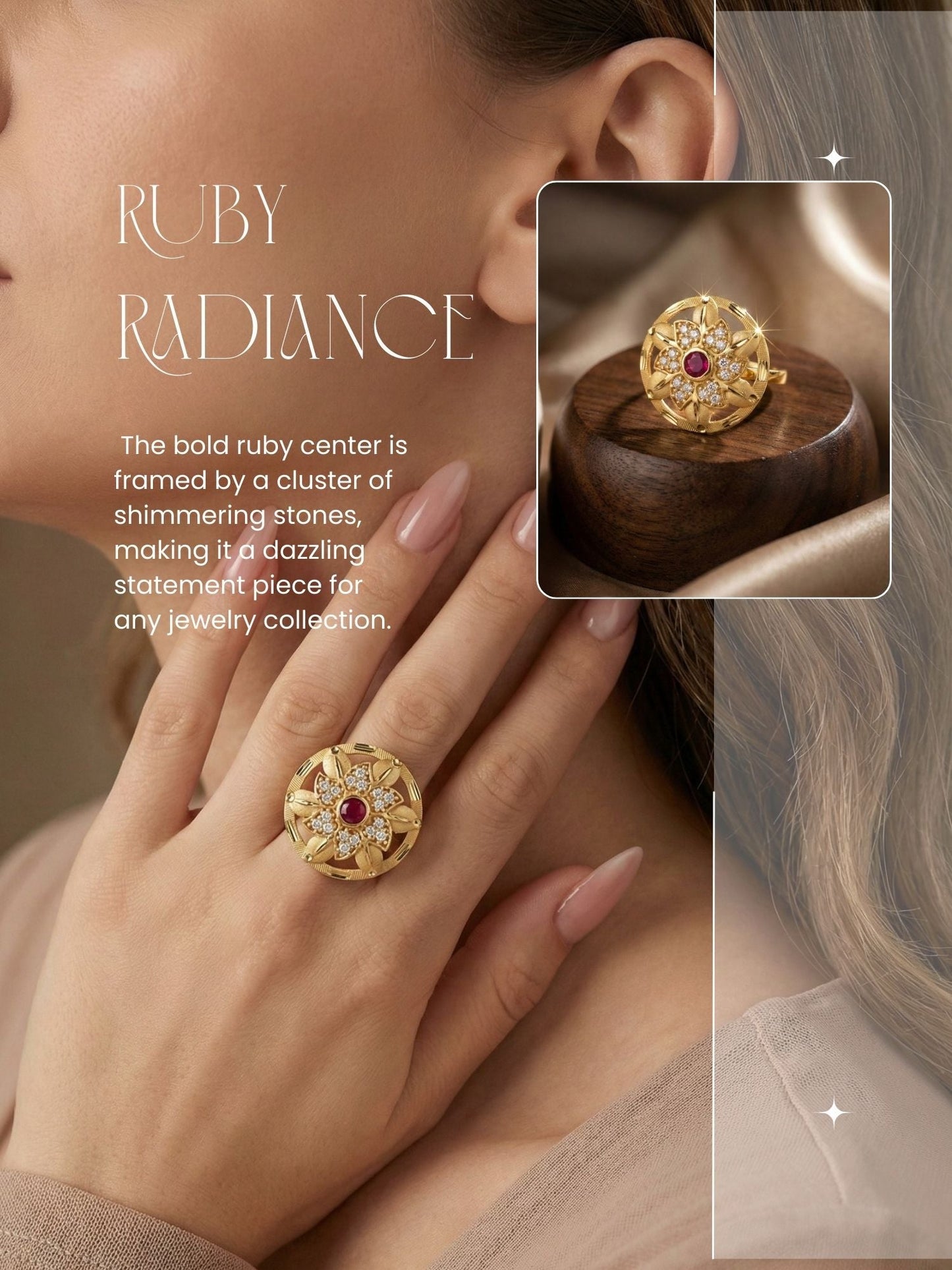 Classic Gold Plated Adjustable Ring with American Diamonds