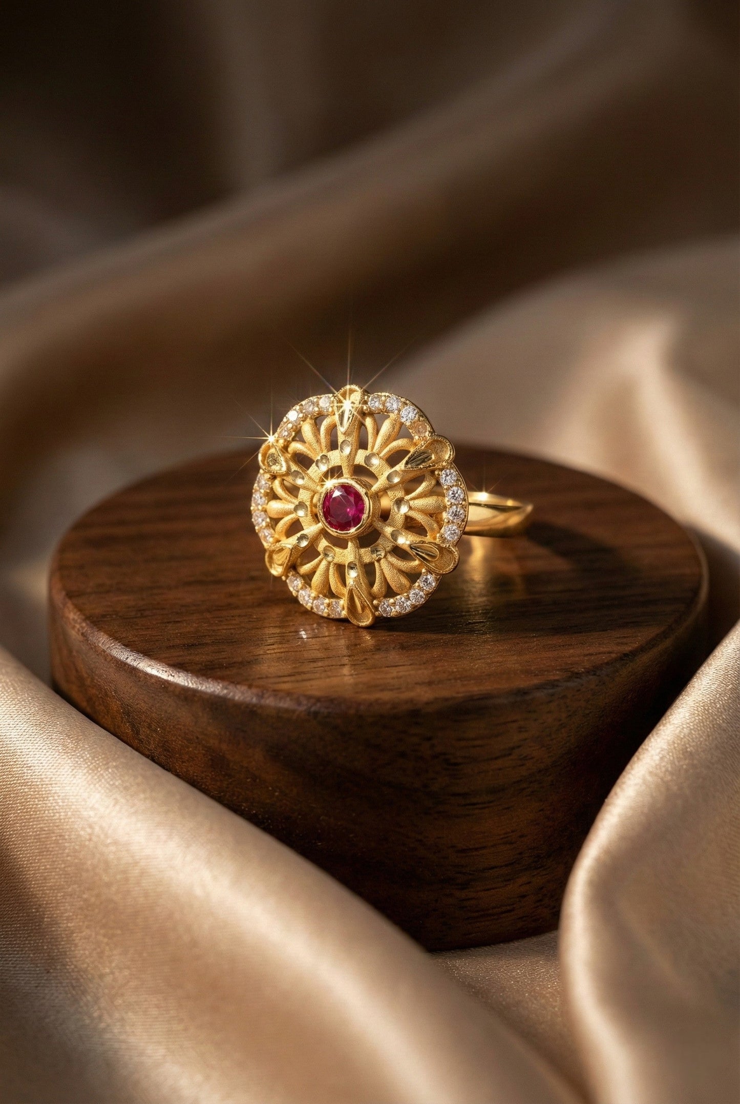 Classic Gold Plated Adjustable Ring with American Diamonds